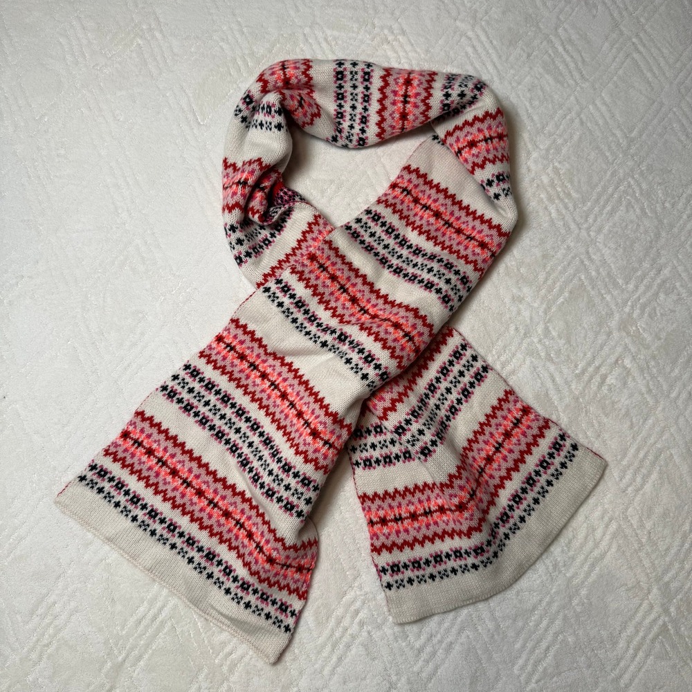 Nordic Fair Isle GAP Reversible Knit Scarf Red Pink Ivory Winter NWT OS